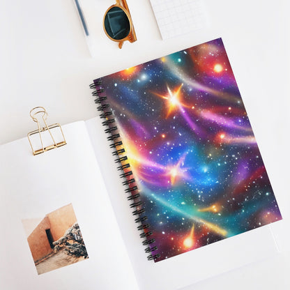 Sparkling Spiral Notebook with Colorful Starry Background