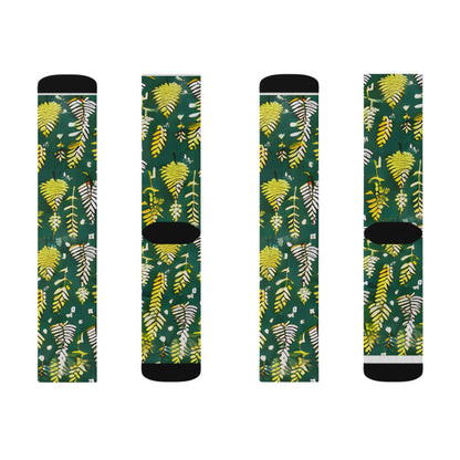 Lively Leaves Socks - Green & Yellow, Nature-Inspired Design