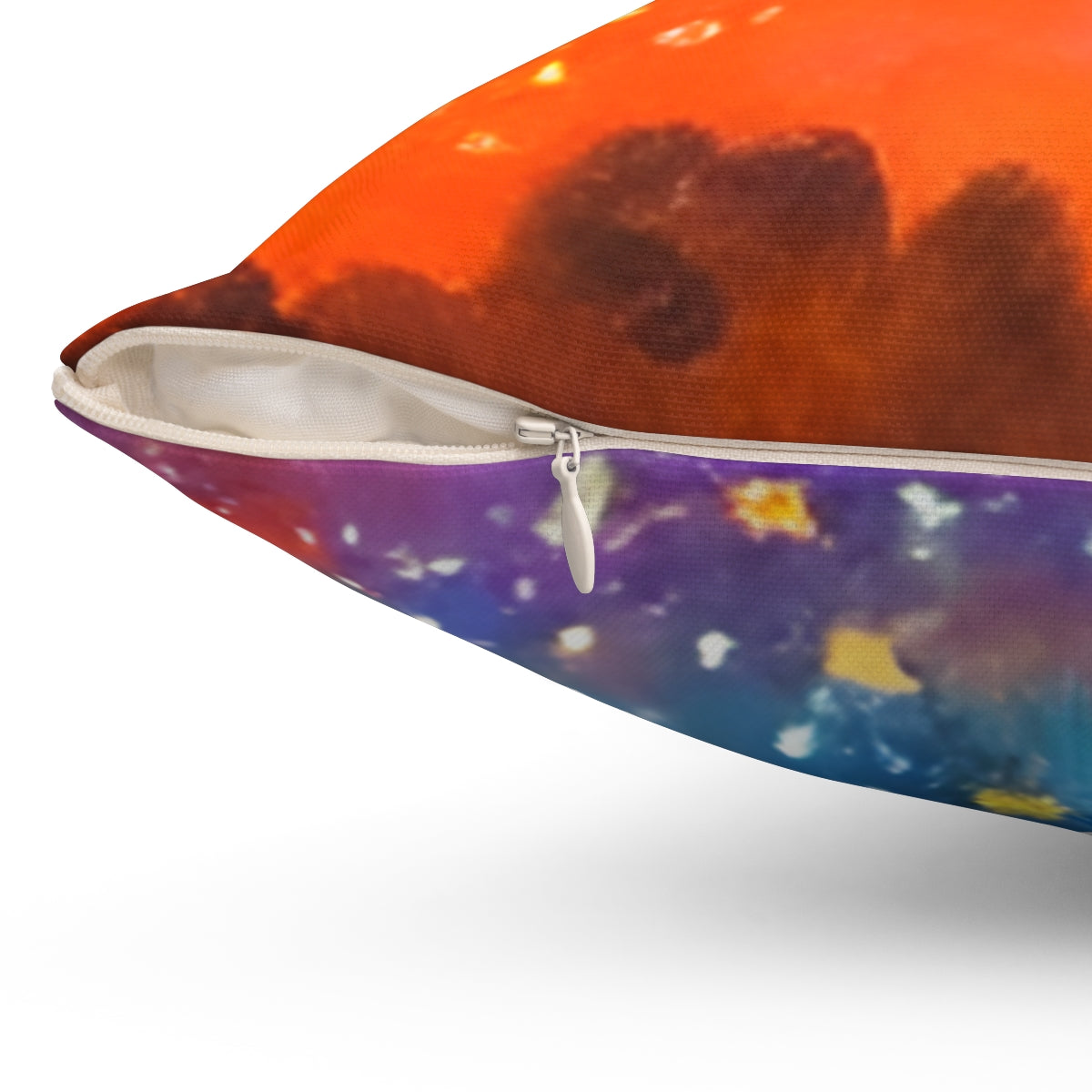 Vibrant Trio: Orange, Blue & Purple Pillow Design