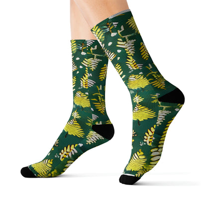 Lively Leaves Socks - Green & Yellow, Nature-Inspired Design