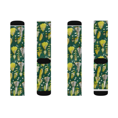 Lively Leaves Socks - Green & Yellow, Nature-Inspired Design