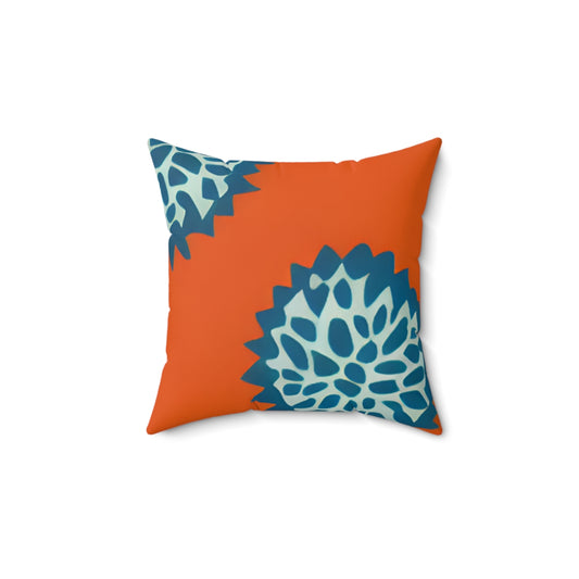 Flower Power: Orange and Blue Floral Throw Pillow