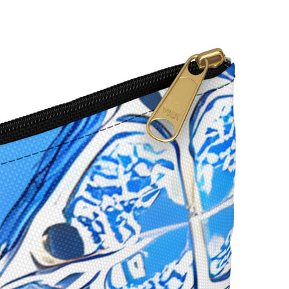 Floral Fun: Blue and White Zipper Pouch with Eye-catching Design