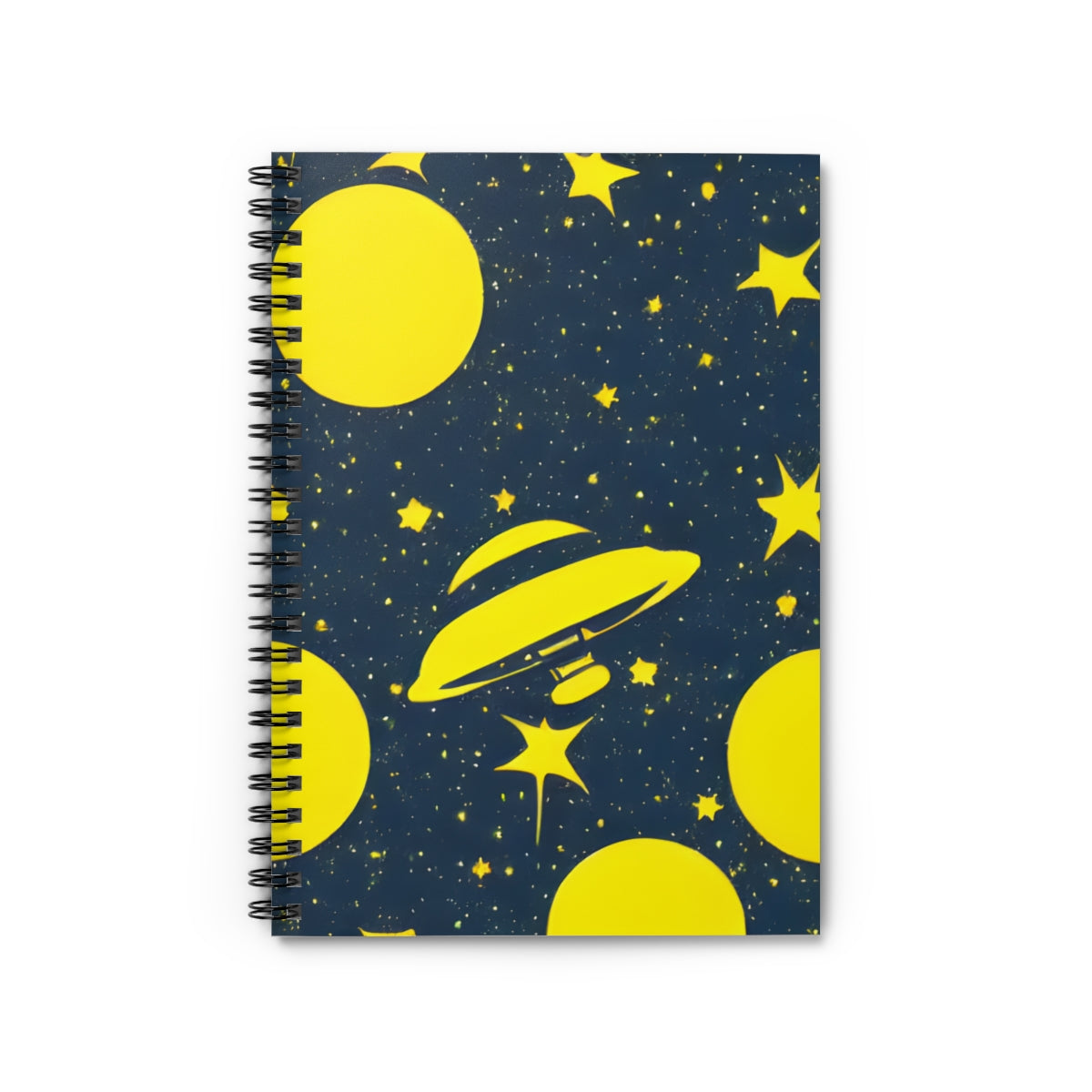 Fly to the Stars: Yellow Spaceship Spiral Notebook