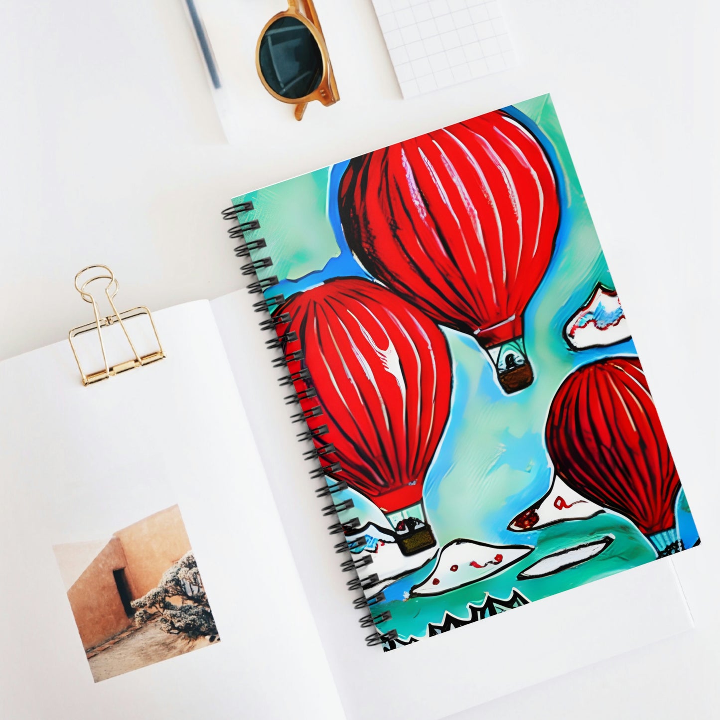 Spiral Notebook with Colorful Hot Air Balloons Design