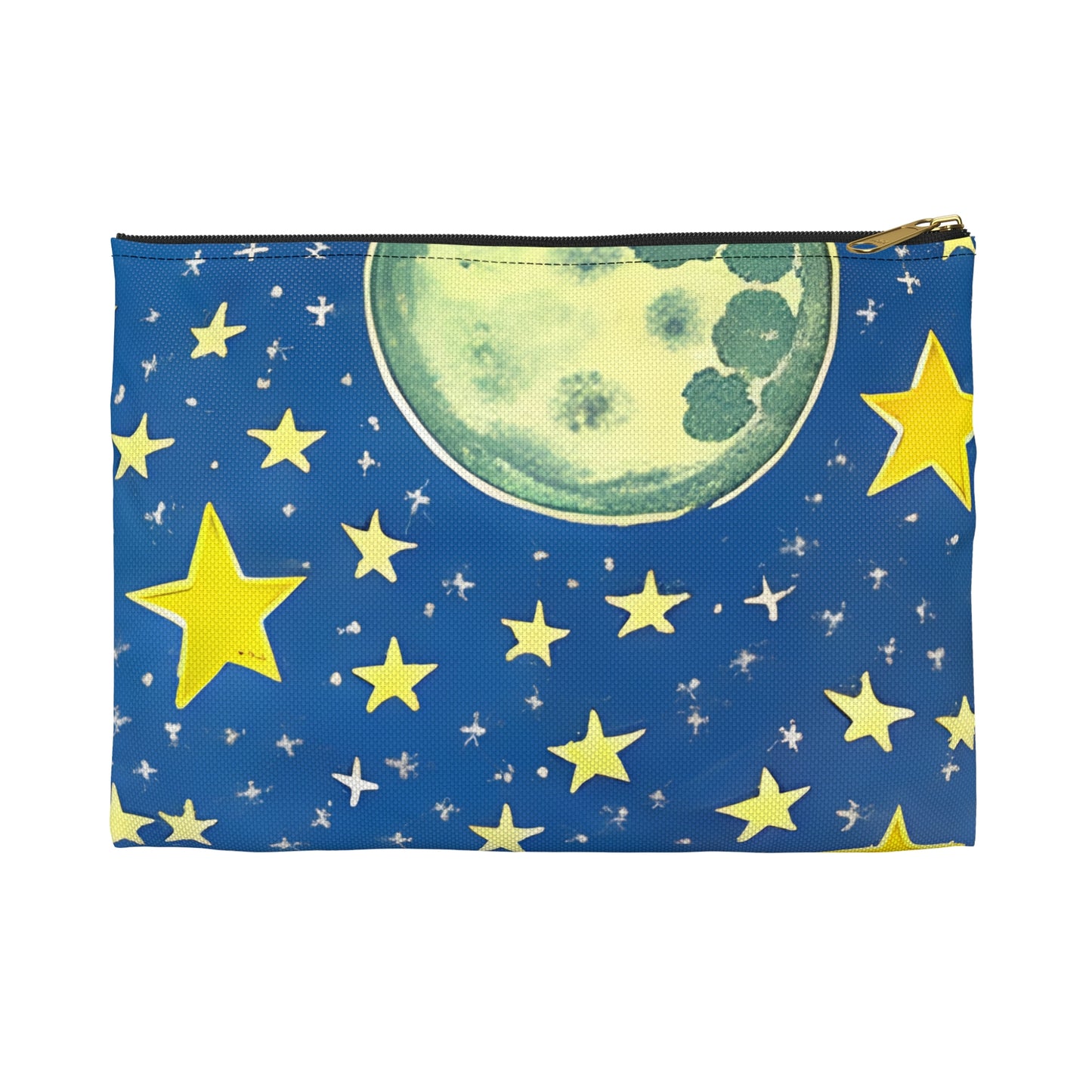 Starry Night: Blue Pouch with Moon and Stars Design