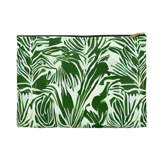 Tropical Zipper Pouch - Green and White Design