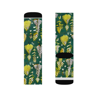 Lively Leaves Socks - Green & Yellow, Nature-Inspired Design