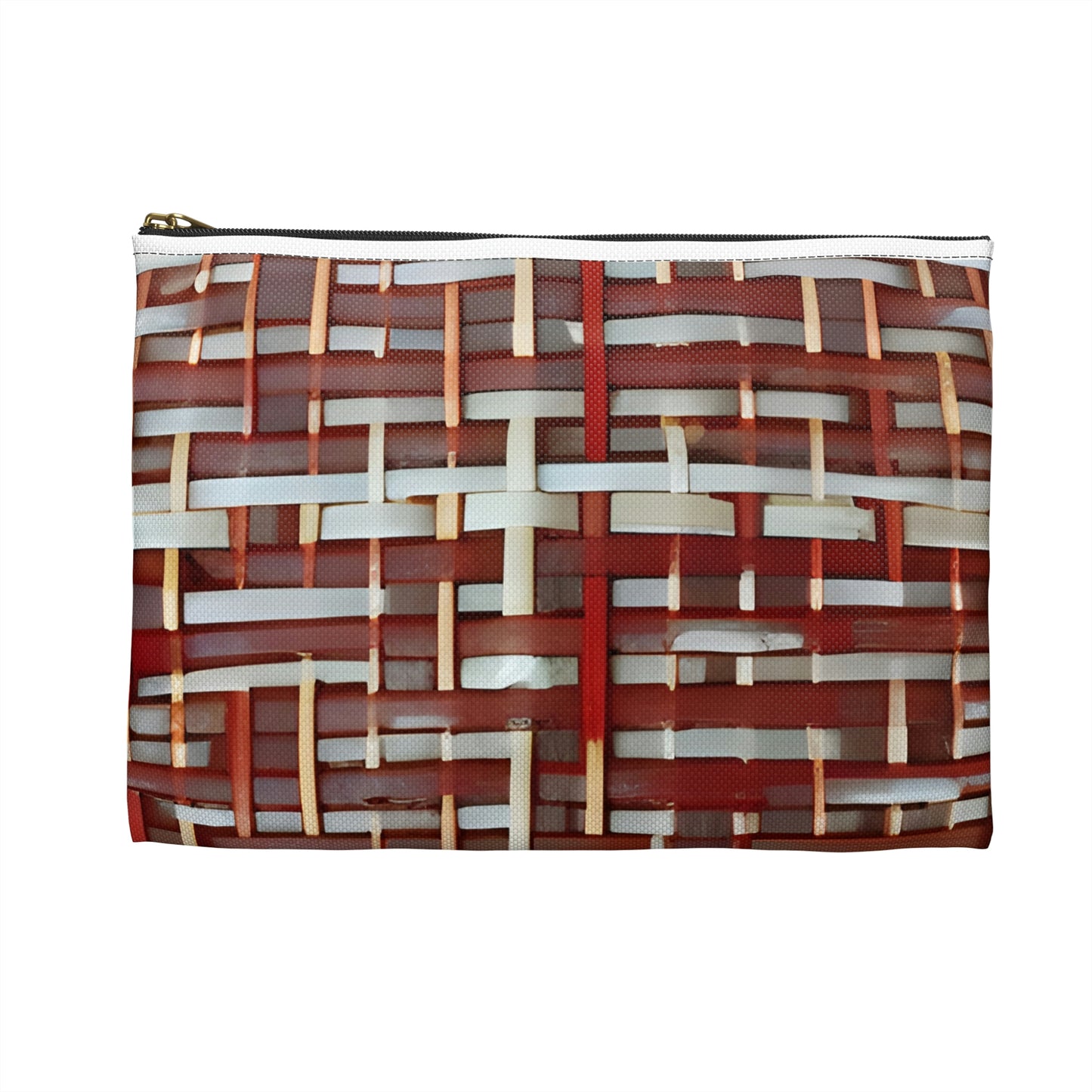 Bold and Trendy: the Modern Woven Red and White Zipper Pouch You'll Love