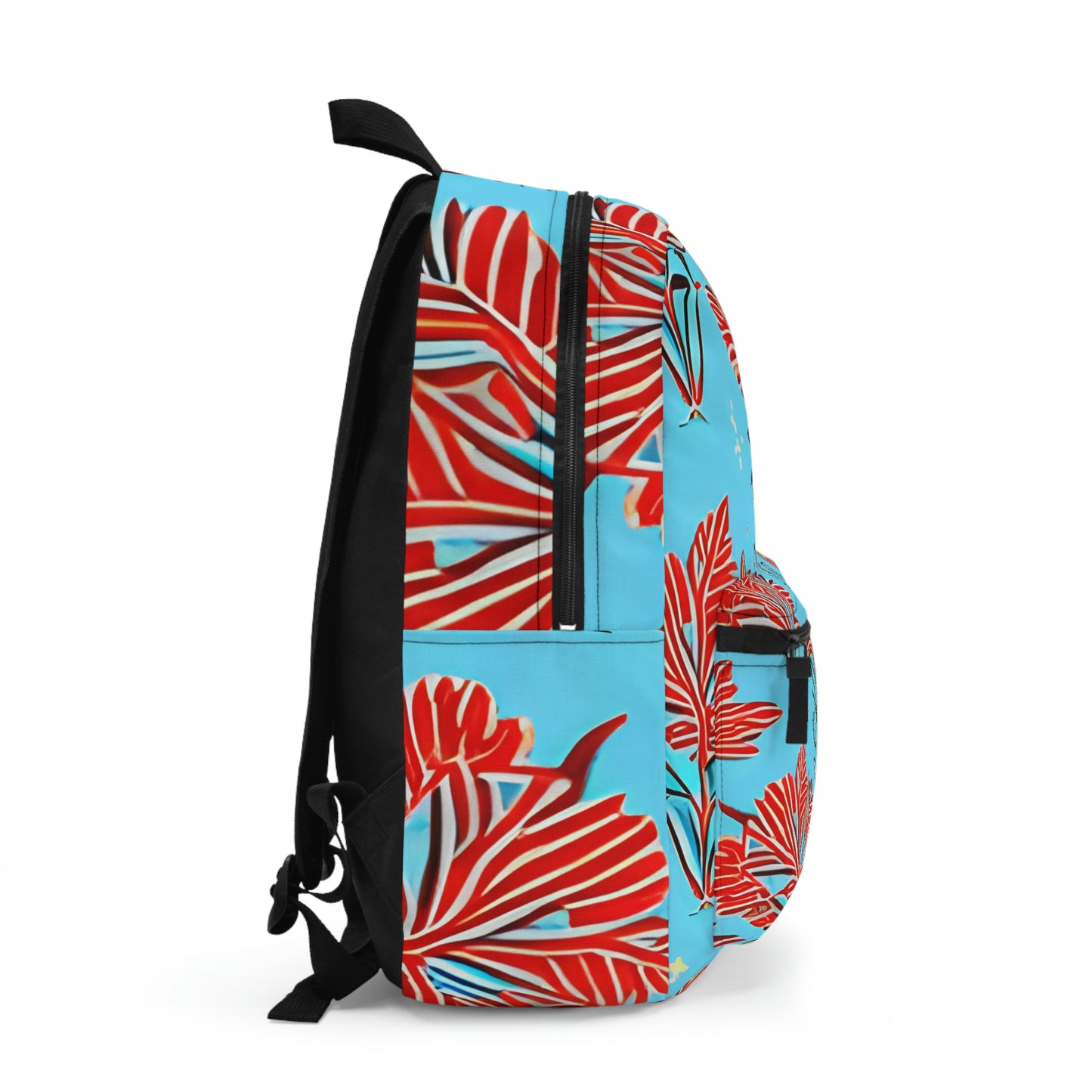 Flower Power: Blue Backpack with Red & Blue Blossoms