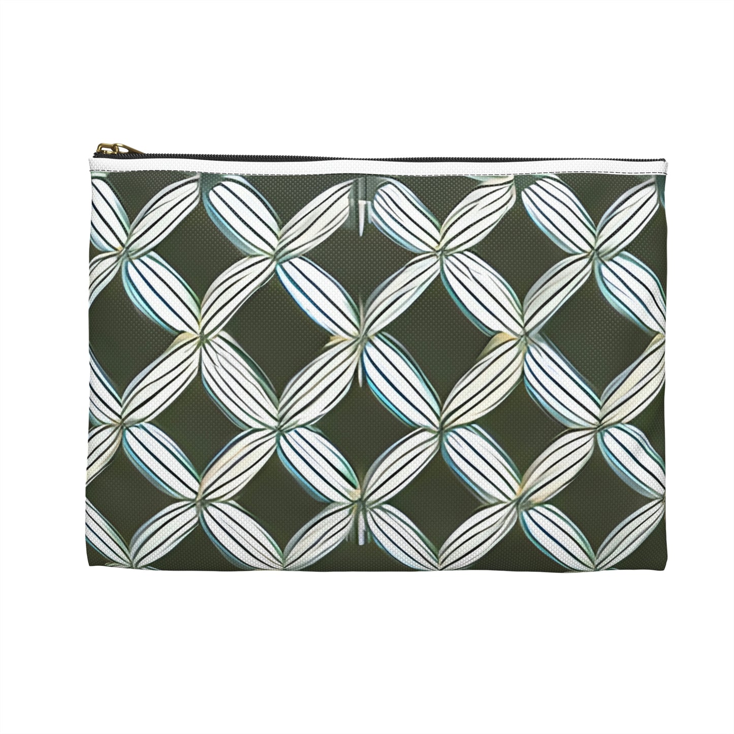 Geometric Patterned Accessories Pouch in Cool Green and White