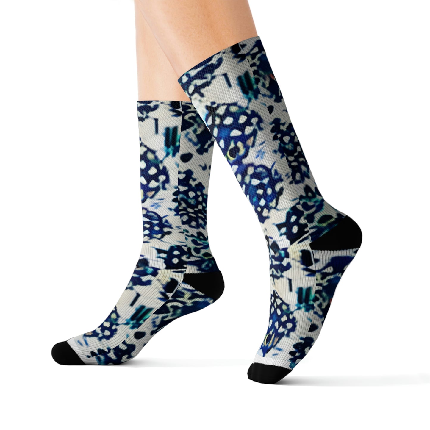 Get Ready for Summer with Blue and White Floral Socks for Legs