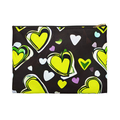 Love on the Go: Black and Yellow Heart Zipper Pouch