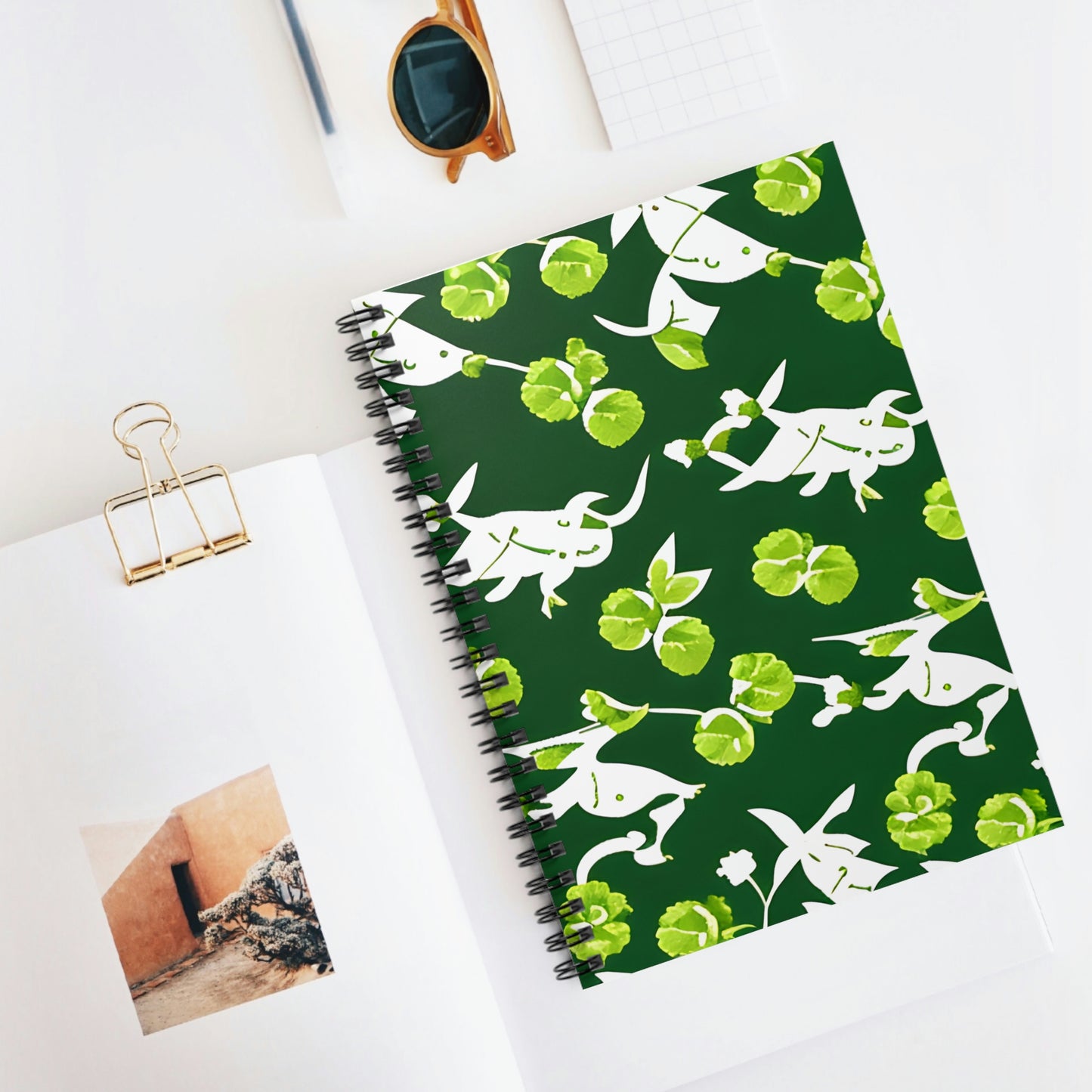 Green Spiral Notebook: White-Patterned, Eco-Friendly Design