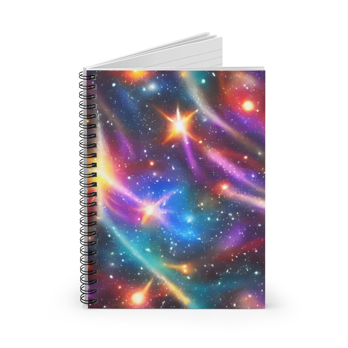 Sparkling Spiral Notebook with Colorful Starry Background