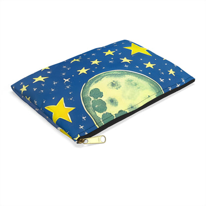 Starry Night: Blue Pouch with Moon and Stars Design