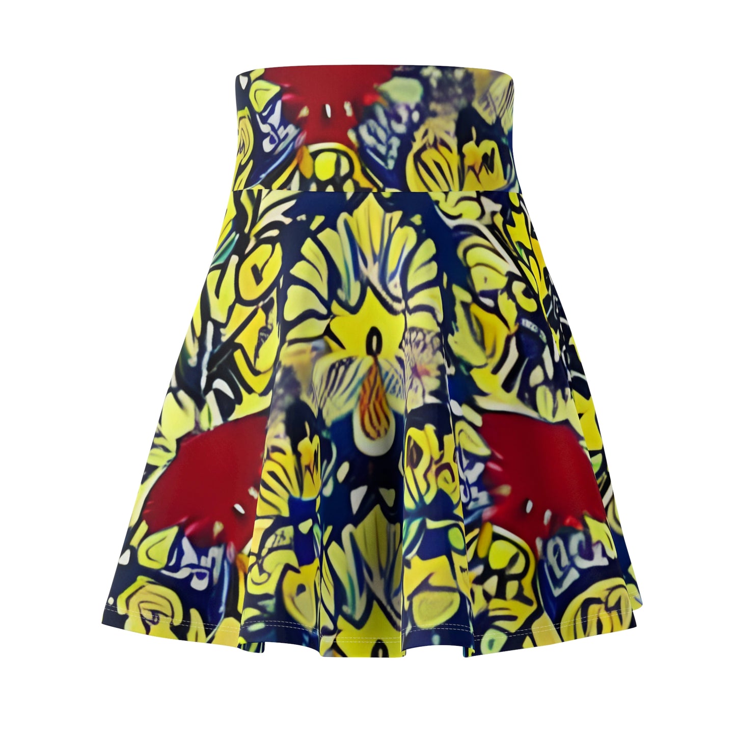 Vibrant African Print Skirt with Red, Yellow, and Blue Florals