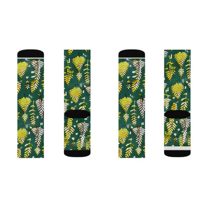 Lively Leaves Socks - Green & Yellow, Nature-Inspired Design