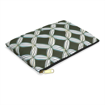 Geometric Patterned Accessories Pouch in Cool Green and White