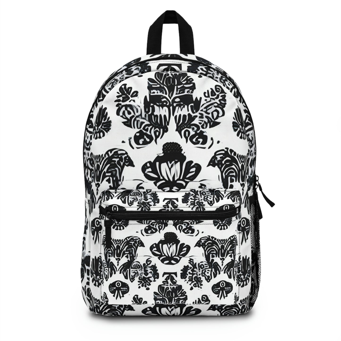 Chic Black & White Damask Backpack: Sleek Style On-The-Go