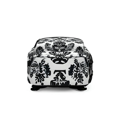 Chic Black & White Damask Backpack: Sleek Style On-The-Go