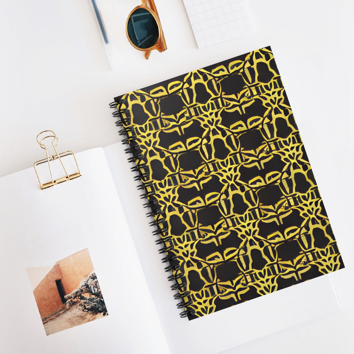 Bold & Bright: The Gold-Patterned Black & Yellow Spiral Notebook