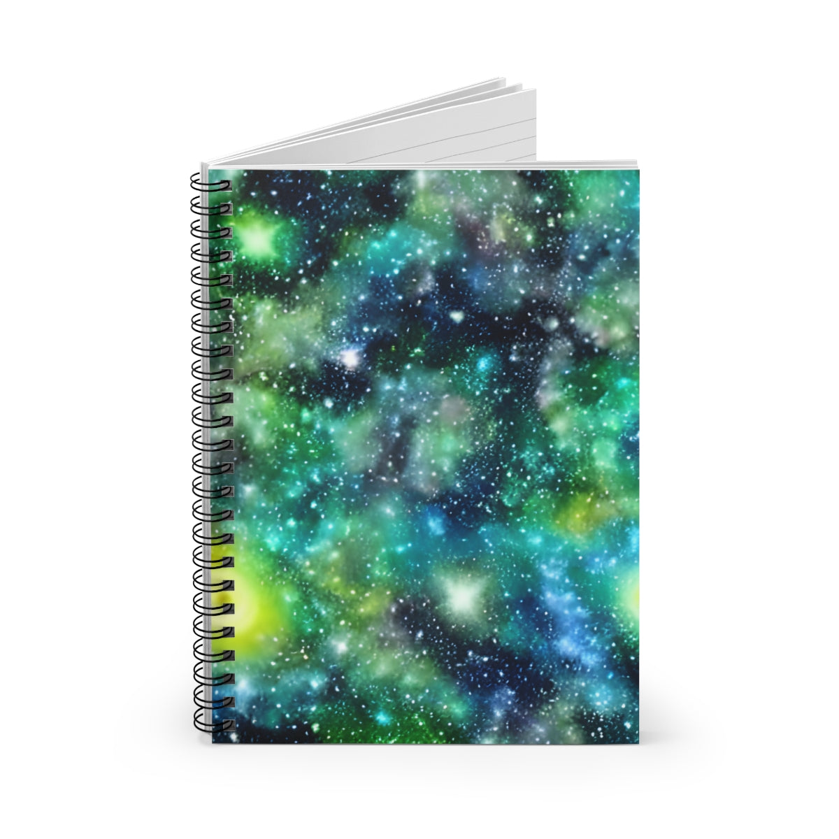 Galactic Dreams: Green and Blue Spiral Notebook