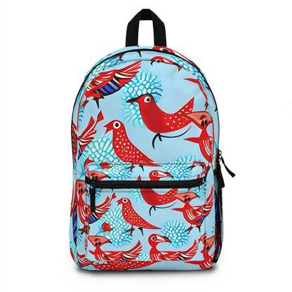 Fly with Style: Blue Backpack adorned with Red Birds