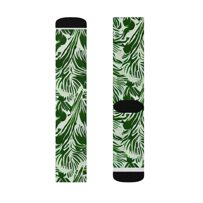 Tropical Delight: Green &amp; White Palm Leaf Socks