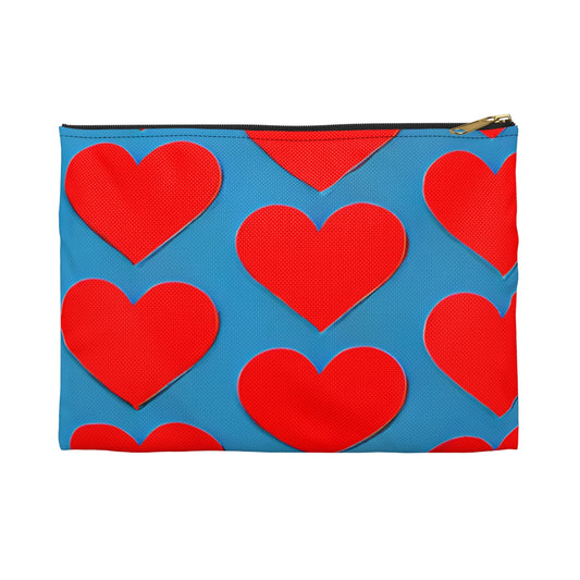 Heartwarming Blue and Red Zipper Pouch - A Cute Accessory!