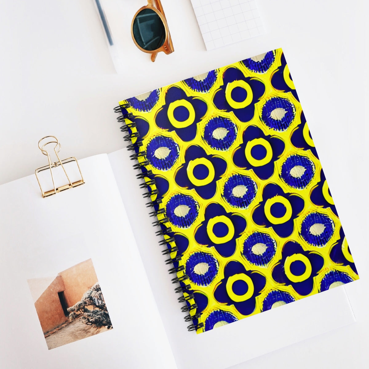 Colorful Spiral Notebook: Blue and Yellow Pattern Design