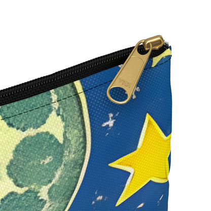 Starry Night: Blue Pouch with Moon and Stars Design