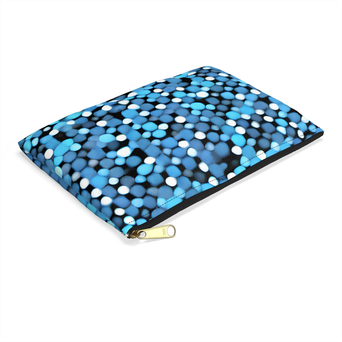 Blue & White Polka Dot Pouch with Easy Zipper Access