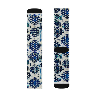 Get Ready for Summer with Blue and White Floral Socks for Legs