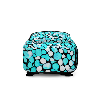 Stylish Turquoise Backpack with Chic Black and White Polka Dots