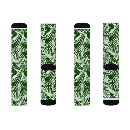 Tropical Delight: Green &amp; White Palm Leaf Socks