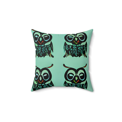 Green and Black Owls on Mint: Adorable Decorative Pillow